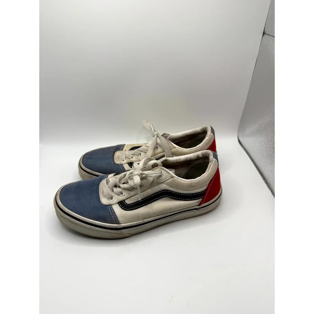 Vans Old Skool Unisex Kids 4 Sneaker Red White Blue Canvas Low Top‎ Skate Shoes